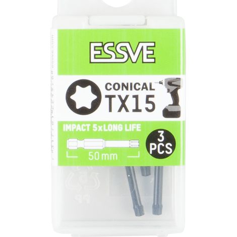 Punte coniche per avvitatore a impatto ESSVE IMPACT TX15, punta da 50 mm, 3 pezzi (1/2)