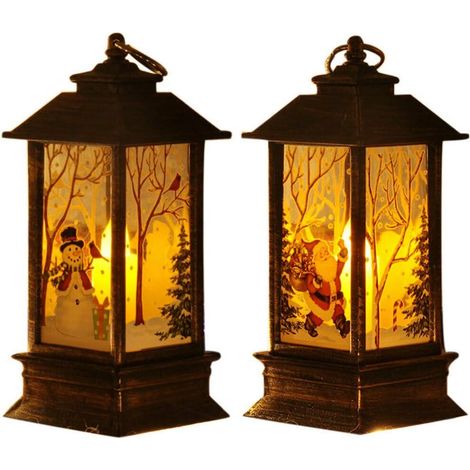 2 Pack Decorative Vintage LED Christmas Lantern Hanging Battery Operated Warm White, Santa Claus, Christmas Snowman (1/5)