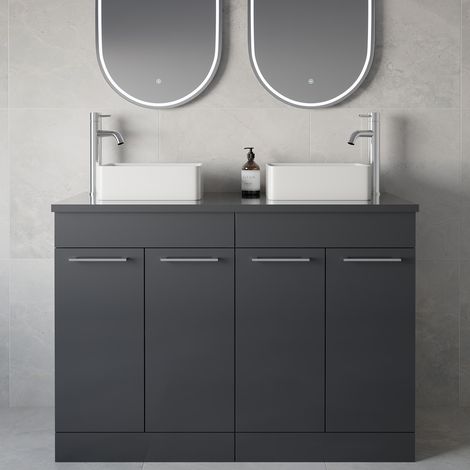 Napoli 460 Gloss Grey 1200mm 4 Door Vanity Unit for Countertop Basins - 1200mm - Chrome 160mm Handle