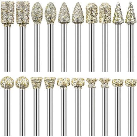 Fraise Diamant, Lot de 20 Fraises Diamantées Tige 1/8" Compatible avec Dremel pour Sculpture, Bricolage, Meulage, Polissage et Gravure (1/4)