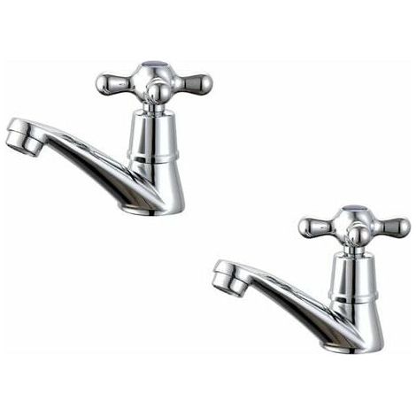 Mitigeur lavabo salle de bain, pack de 2 robinets Chromé poli, poignée croisée, mélangeur eau chaude/froide, fixation facile, finition brillante durable (1/5)
