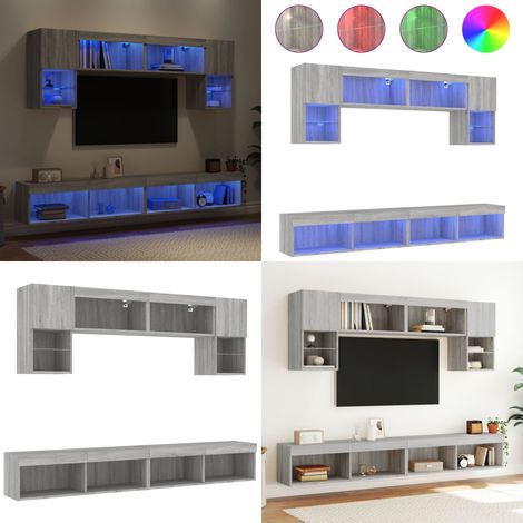 6-tlg. Wohnwand mit LED-Beleuchtung Grau Sonoma Holzwerkstoff - Stauraum - LED-Beleuchtung (1/5)