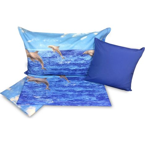 COMPLETO lenzuolo LENZUOLA Natura MARE DELFINI con federa Arredo 1 PIAZZA