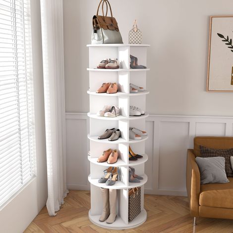 Zapatero giratorio de 7 niveles, 360°, independiente, 60 x 60 x 184 cm, PVC blanco HAVRYA (1/5)