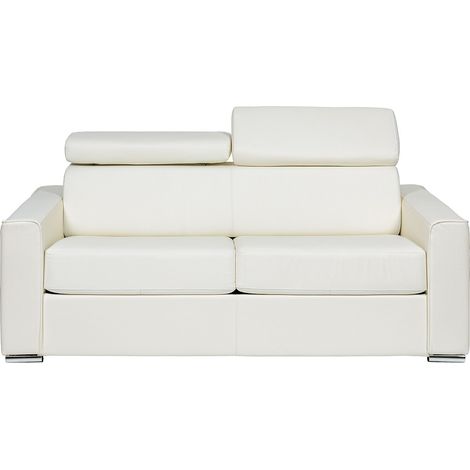 Canapé 4 places convertible express en cuir de buffle blanc - Couchage 160 cm - Matelas 22 cm avec mémoire de forme VIZIR (1/4)