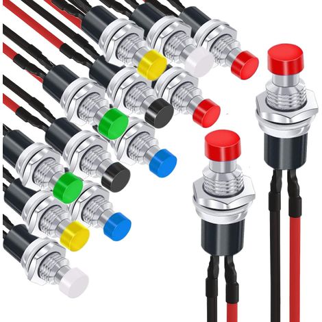 14 PCs 1A 250V AC 2 broches SPST Normal ouvert Mini bouton-poussoir momentané avec fils pré-soudés (1/5)