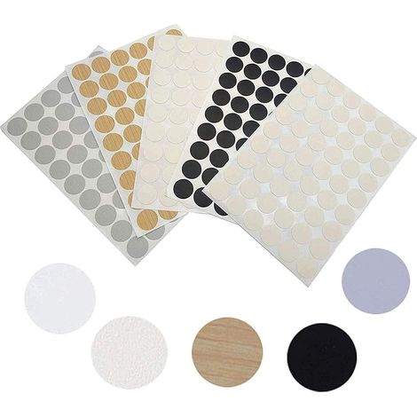 Lot de 5 cache-vis autocollants pour meubles, placards, armoires, 21 mm, 54 pièces par planche (1/5)