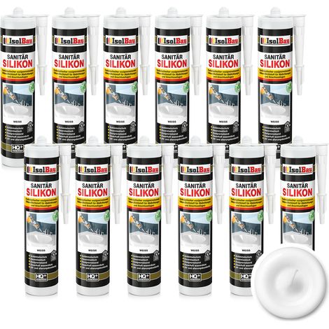 Sanitär Silikon Weiss 12 x 300 ml Dichtstoff Bad Küche Dusche Abdichten Kleben (1/5)