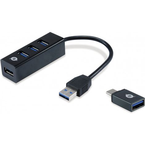CONCEPTRONIC USB-Hub 4-Port 3.0  -4x3.0 +TypC A o.Netzt. sw (HUBBIES04B)
