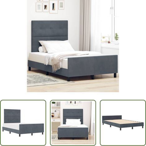 vidaXL Kopfteil - Boxspringbett mit Kopfteil Dunkelgrau 120 x 200 cm Samt (1/5)