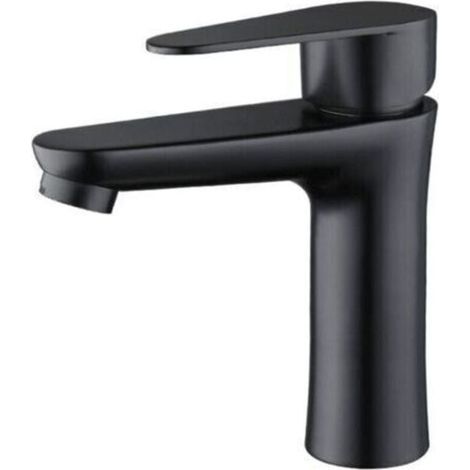 Robinet de salle de bain noir mat - Mitigeur élégant pour lavabo, eau chaude/froide, lavage des mains (1/4)