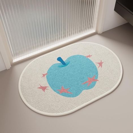 Tapis de douche absorbant avec un joli motif de pommes et d'étoiles, tapis de douche fin avec dessous en caoutchouc antidérapant,dimensions 60 x 90 cm (1/4)