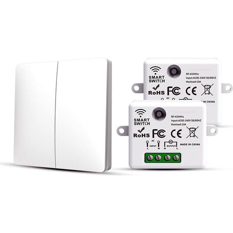 RF433 Wireless Switch Kit, with transmitter and receiver controller, 10 A, 240 V (Kit includes 1 switch + 2 receivers) (1/4)