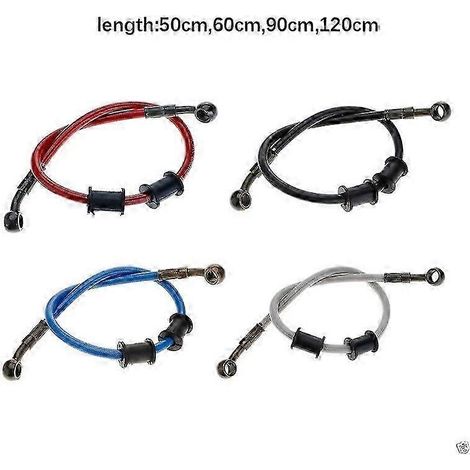 Durite de frein hydraulique tressée pour moto, 50 cm ou 60 cm, raccord banjo 10 mm, compatible Suzuki, Kawasaki et Honda (60 cm - rouge) (1/5)