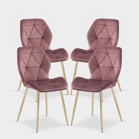 4er-Set Samtstühle Virginia Gold, Design für Küche und Wohnzimmer - Pink