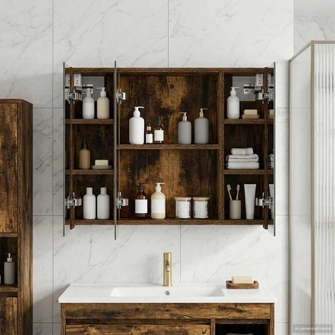 vidaXL Armoire Miroir de Salle de Bain Chêne fumé 60 x 14,5 x 50 cm