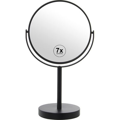 Miroir avec Pied Rond avec 7 grossissements en métal Noir 18x12x33cm (1/2)