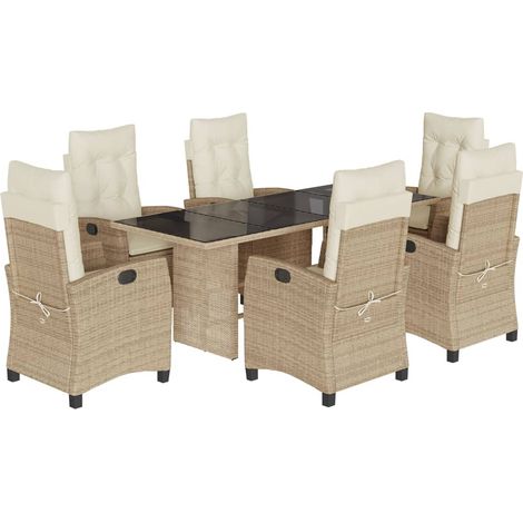 Maison Exclusive - 7-tlg. Garten-Essgruppe mit Kissen Beige Poly