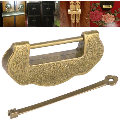 Union propice pour un siècle - Serrure antique, tête de serrure en alliage, style dynasties Ming et Qing, tête de serrure de style chinois antique, serrure à suspension horizontale pour armoires ancie (1/5)
