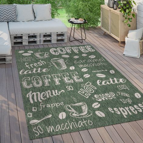 Paco Home Outdoor Teppich Wetterfest Balkon Küche Modernes Muster Mit Schriftzug Grün, 120x160 cm