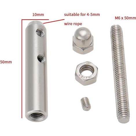 Tendeur Cable Inox pour Cable Inox 4mm, Tendeur en inox avec tige filetée et clé Allen, pour Fixation Hauba (1/4)