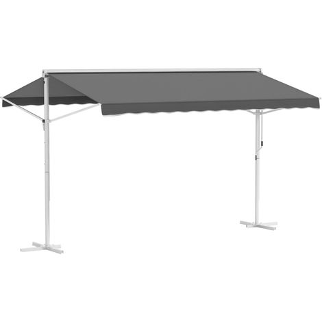 Store Double Pente 4 x 3 m Manuel rétractable Inclinaison réglable métal époxy Blanc Polyester imperméabilisé Anti-UV Gris