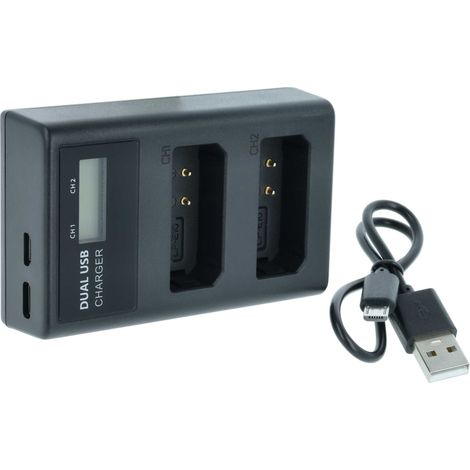 vhbw Dual Micro-USB + USB-C Ladegerät kompatibel mit Canon EOS Rebel T5, Rebel T6, Rebel T7 Kamera - Ladeschale + USB-C Kabel + Display (1/5)