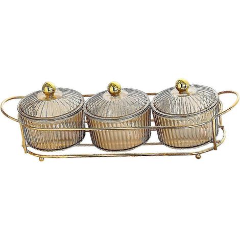Plateau de présentation nordique pour salade de fruits secs, bonbons, noix et fruits secs.-Brown 3 Bowls