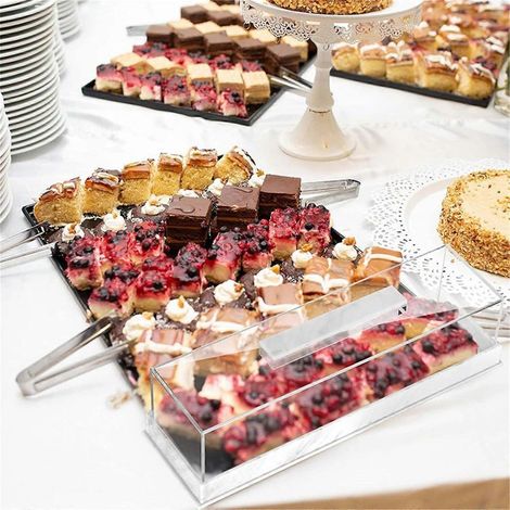 Plateau de service rectangulaire pour desserts avec couvercle transparent, boîte de présentation en acrylique pour gâteaux, plateau de rangement pour gâteaux, usage professionnel et domestique. (1/5)