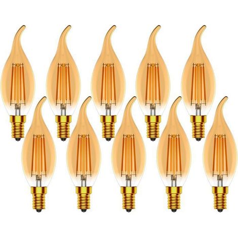 Ampoules à flamme E14, ampoules bougies vintage 4 W, culot C35, non dimmables, filament LED blanc chaud 2700 K, 400 lm, ambré, lot de 10 (1/5)