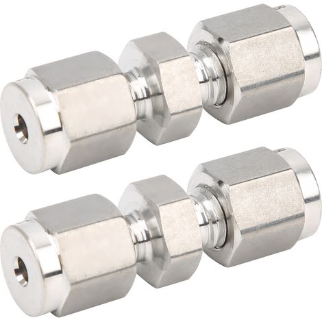 Raccord droit double ferrule 316L inox 2 pièces, adaptateur tube 1/8 pouce, connecteur tuyau hydraulique, compression fitting résistant corrosion (1/5)