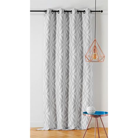 Rideau motif géométrique kaleo - 140x260cm - Gris (1/2)
