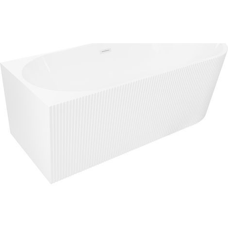 Mexen Silo vasca da bagno freestanding angolare sinistra rigata 170 x 80 cm, bianca, troppopieno bianco - 52891708000L-20 (1/5)
