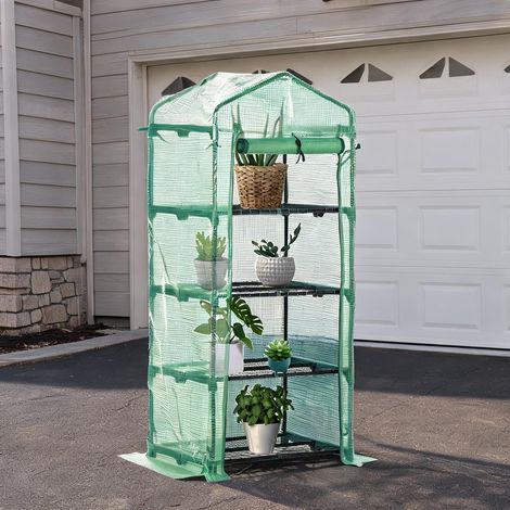 Serre de jardin Mini 4 étagères châssis acier avec bâche PE 140g (1/5)