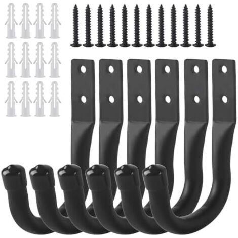 6 Pcs Crochet Mural Garage, Support Velo Noirs, Accroche Murale, Crochets de Rangement pour échelle Garage en J, Muraux Robustes Vélos Outils électriques - crochets garage (1/5)