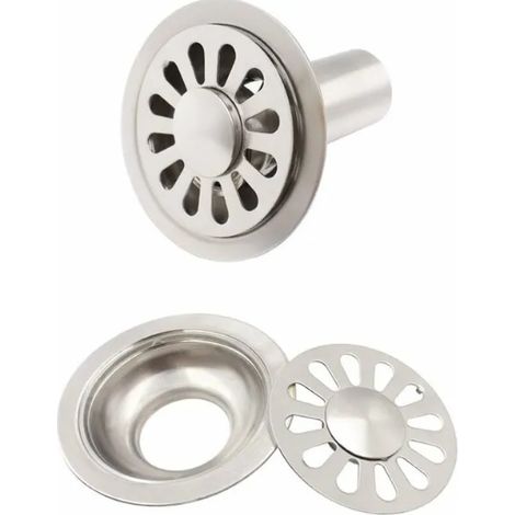 Siphon de sol rond en acier inoxydable brossé, adapté pour salle de bain, cuisine, buanderie, jardin (1/3)