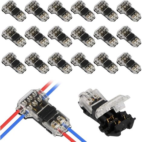 20 Pcs Connecteurs Fils T 3 Voies 2 Broches, Connecteurs Bande LED Push-In Sans Soudure Pour Séparateur Basse Tension, Pas De Dénudage Requis Pour Fils 18-22 AWG (1/5)