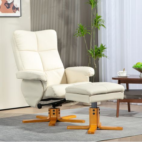 Fauteuil salon pivotant 360 avec repose pieds blanc OKMYHOME (1/4)