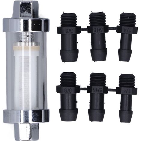 Ortviai Filtre à Carburant Universel 9706 avec Raccords 3/8", 1/4", 5/16" + 6 Connecteurs en Verre et Métal (1/5)