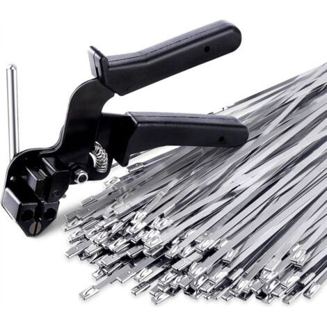 Ensemble d'outils pour serre-câbles, 1 pistolet à serre-câbles et 100 serre-câbles robustes pour tuyaux d'échappement de clôtures extérieures (1/5)