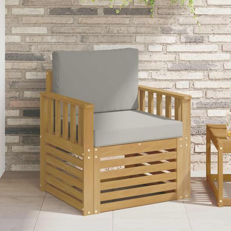 Ensemble de Canapé d'Extérieur 2 Pièces en Bois d'Acacia Massif et Polyester Blanc et Gris Clair, 18.7kg - PANGIVO (1/5)