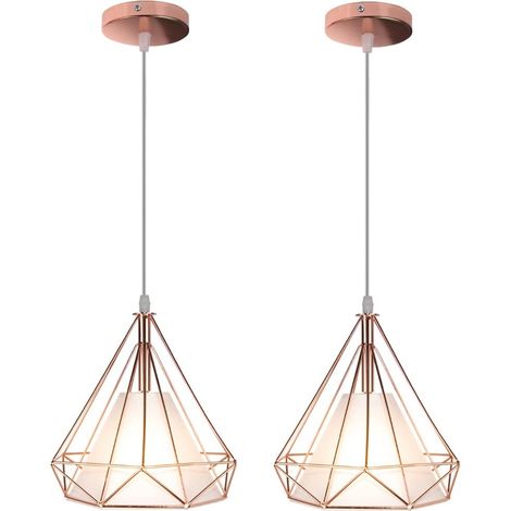 2er Industrielle Hängeleuchte - Roségold E27 Metall Käfig Pendelleuchte Schlafzimmer Wohnzimmer Hängende Deckenleuchte