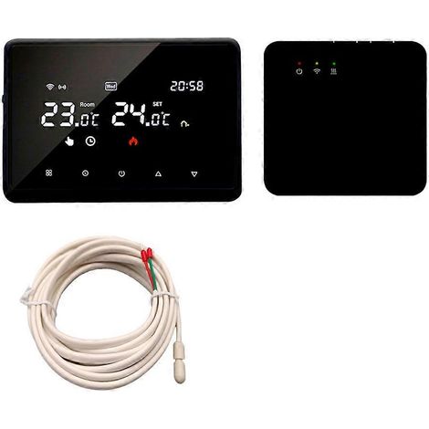 Thermostat intelligent sans fil Wi-Fi pour chauffage au sol électrique à eau et chaudière murale à gaz, noir. (1/5)