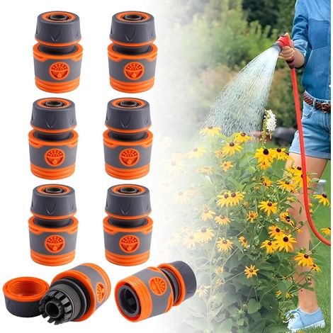 8 Pièces Jardin -Connexion Rapide 1/2", 19 mm Kit de Raccordement de Robinet Tuyau, Connecteur Tuyau D'arrosage, Accessoires de Raccord, pour Tuyaux D'arrosage Buses de Tuyau Pistolets Pulvérisateurs (1/5)