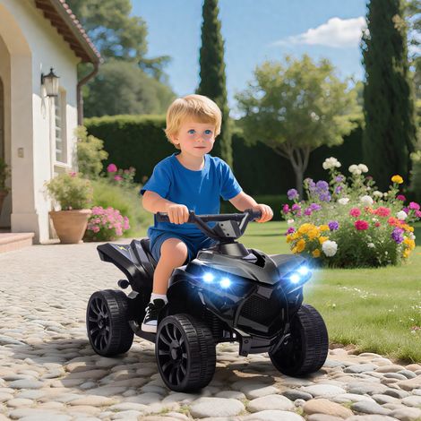 Quad eléctrico infantil de 6 V con marcha adelante y atrás, música, faros LED, color negro. (1/5)