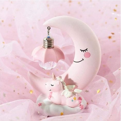 1 Veilleuse Licorne Lune,Résine,Rose,11x15cm,Décoration Chambre Enfant,Cadeau Noël (1/4)
