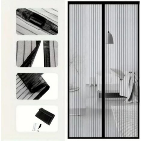 Rideau moustiquaire magnétique 140×240 cm pour porte, fermeture automatique aimantée, sans perçage, maille fine anti‑insectes, adapté aux animaux domestiques et enfants (1/5)