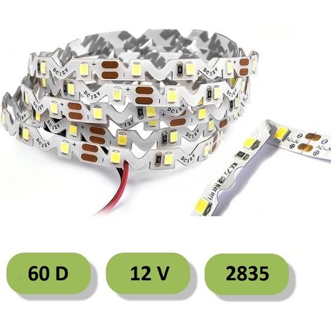 Striscia led curvabile 60D 12V smd 2835 5 metri strip adesiva pieghevole per insegne angoli curve fredda bianca 6500k (1/8)