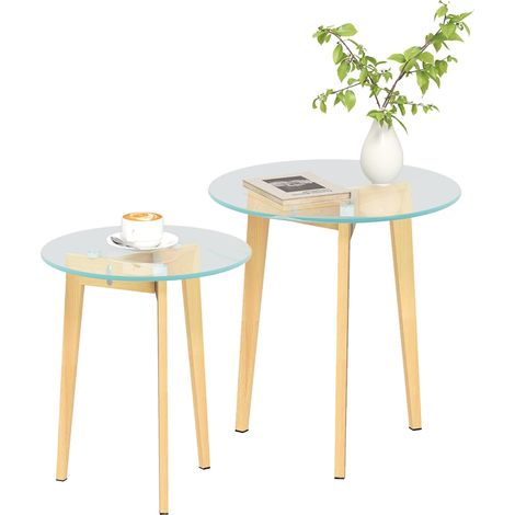 Ensemble de 2 tables d'appoint modernes en verre trempé et acier Ø50x45 cm et Ø40x40 cm pour un intérieur élégant (1/5)
