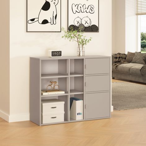 Mobile Contenitore da Ufficio Kliri in Acciaio con 6 Vani Aperti e 3 Ante 100 x 32 x 81 cm - Color Cammello [en.casa] (1/5)